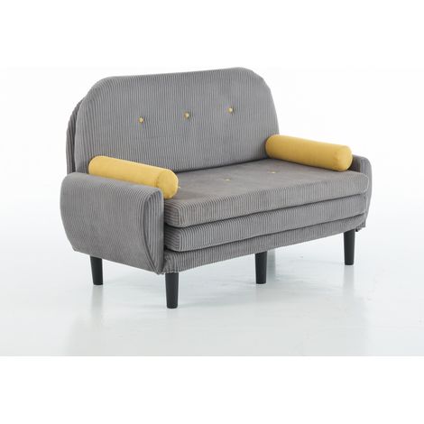 Canapé 2 places en velours côtelé gris pour le salon, convertible en lit de repos et fauteuil relax avec rangement.