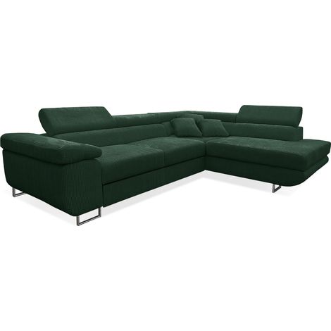Ecksofa, gerade umwandelbar, 4-sitzig, Truhe Martin Cord Tannengrün
