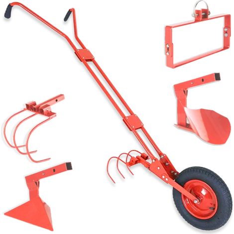 TERRE JARDIN - Cultivador de hortalizas multifuncional sobre ruedas, cosechadora de 4 funciones, color rojo, mango ergonómico (1/5)