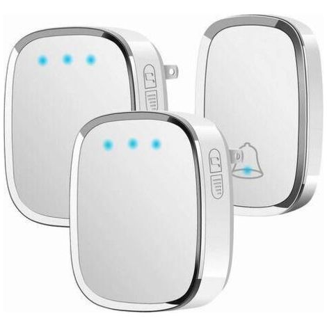 Sonnette sans Fil Extérieur Étanche IP44, Sonnette de Porte 300 Mètres, Kit de Carillon avec LED Flash, 1 Émetteurs et 2 Récepteur, 5 Niveaux de Volume, 36 Mélodies (1/5)
