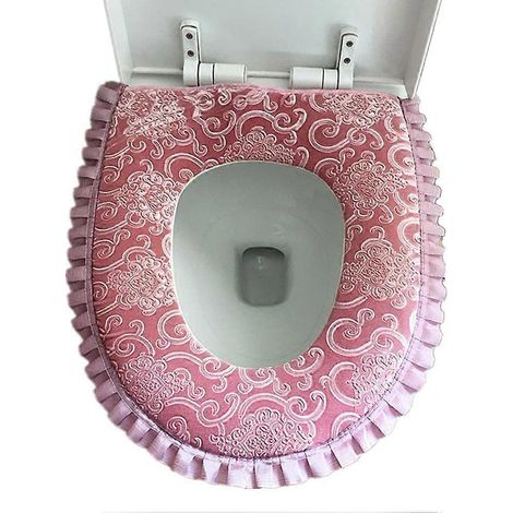 Housse de siège de toilette en flanelle chaude, lavable, douce et rembourrée avec fermeture éclair pour l'hiver, rose (1/5)