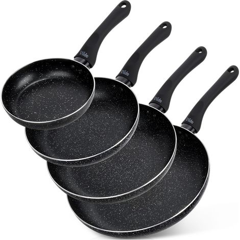 Set di 4 padelle in granito nero rigato, 16 / 20 / 24 / 28 cm. (1/5)
