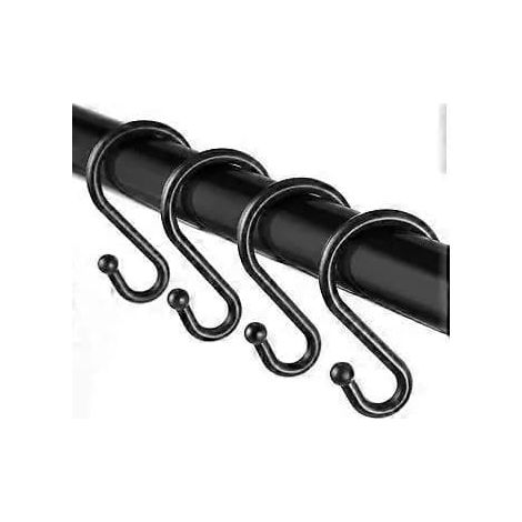 Rideaux et supports de rideauxCrochets de rideau de douche, lot de 12, en alliage de zinc en forme de S, résistants à la rouille, embouts sphériques, noirs (1/5)