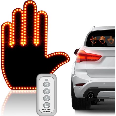 Lumière Doigt Voiture, Lumière Doigt Voiture avec Télécommande, Lumière LED du Majeur, Lumière de Voiture de Doigt, Doigt Voiture Pare-Vent, Cool Car Interior Road Rage Panneau Lumineux (1/5)