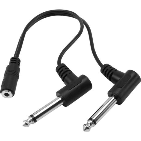 Câble adaptateur audio en Y coudé mono : mini-jack stéréo femelle 3,5 mm (1/8 pouce) vers double jack mâle 6,35 mm (1/4 pouce). (1/4)