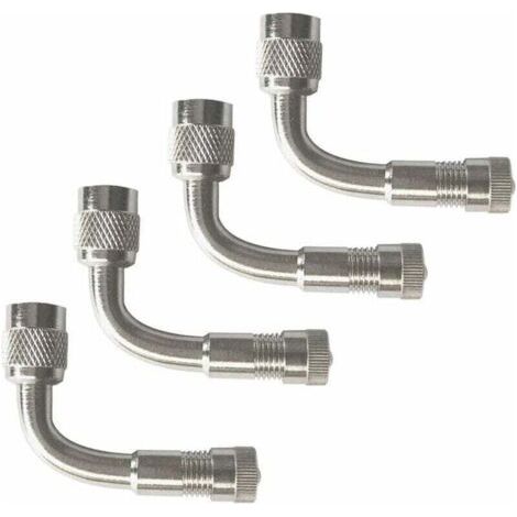 Pair 4Pcs Qualité pro Adaptateur d'Extension de Valve de Pneu, XU, Extension de Tige de Valve de Pneu de 90 Degrés, Prolongateur Coude pour Valve de Pneu, Pour Voiture Camion Moto Vélo (Argent) (1/4)