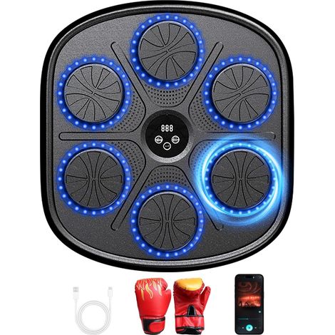 Machine de boxe musicale pour adultes avec gants de boxe, 9 vitesses réglables et compteur, machine de boxe musicale LED murale avec fonction Bluetooth, machine de boxe intelligente pour l'entraînemen