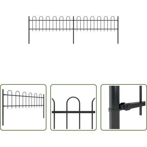 Clôture décorative - Clôture de jardin avec arceau en acier 359 x 60 cm Noir (1/5)