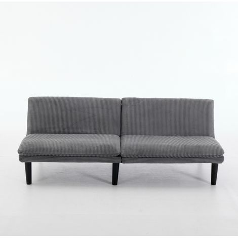 Canapé 2 places convertible gris dossier 3 positions 106° 140° 180°, velours côtelé, gain de place pour petit salon et home cinéma, pieds noirs CHICFURN (1/5)