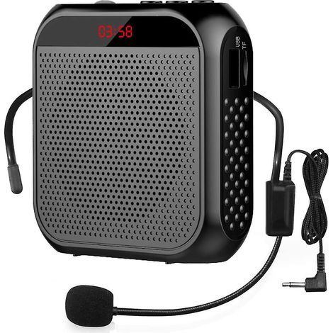 HONORNIC - Amplificateur vocal portable avec casque-micro filaire et haut-parleur rechargeable (noir)
