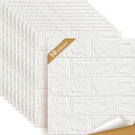 10Pcs Papier Peint Mural 3D,Blanc Brique Papier Peint,Effet Pierre,Autocollant adhéSif Mousse De Polyéthylène Amovible,Home Decor Stickers Muraux (1/5)
