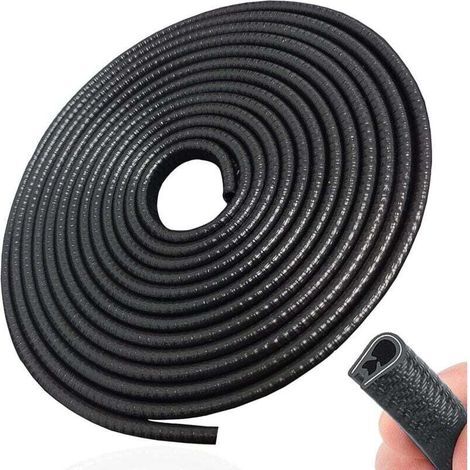 Bande anti-collision de porte antiadhésive noire de 5 mètres, bande d'étanchéité en caoutchouc en forme de U, adaptée à la plupart des modèles (1/4)