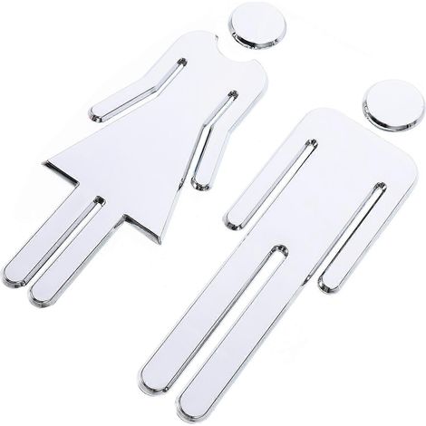 Panneau d'identification des toilettes, en ABS, symbole des toilettes, 1 exemplaire, argent (1/5)