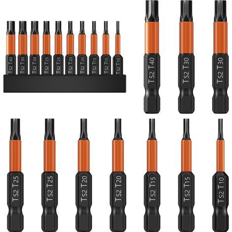 Embout Visseuse(10Pcs), Jeu D'Embout Tournevis Torx en Alliage D'Acier S2, Embouts T10/T15/T20/T25/T30/T40, Professionnel 50Mm Bit À Aimanté Lot de 10 avec 1/4\ (1/5)