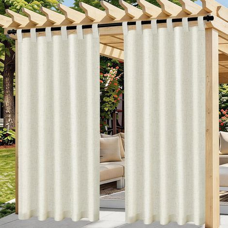 Leinen-Outdoor-Vorhang, 2er-Set wasserdichte Outdoor-Vorhänge, Pergola-Vorhang mit Ösen oben, Verdunkelungsvorhang für Terrasse, Balkon, Pavillon, Tür (132 x 215 cm, Beige) (1/5)