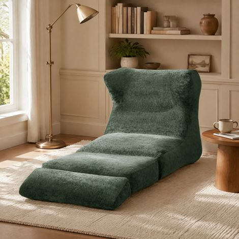 Fauteuil relax modulable 210x90x86 cm en mousse et tissu peluche vert pour salon FloraGrace (1/5)