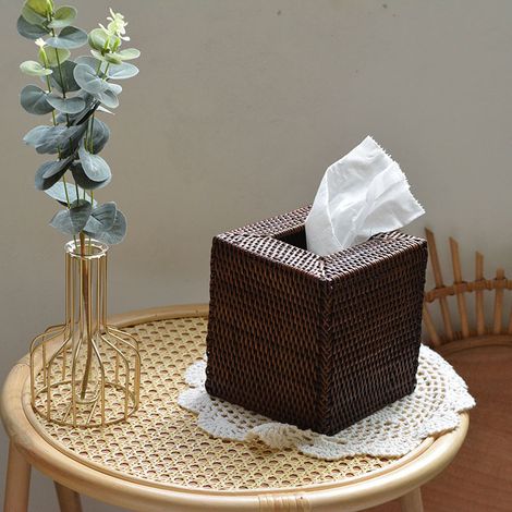1 Stück (honigbraune) Taschentuchbox aus natürlichem Rattan für Zuhause und Büro