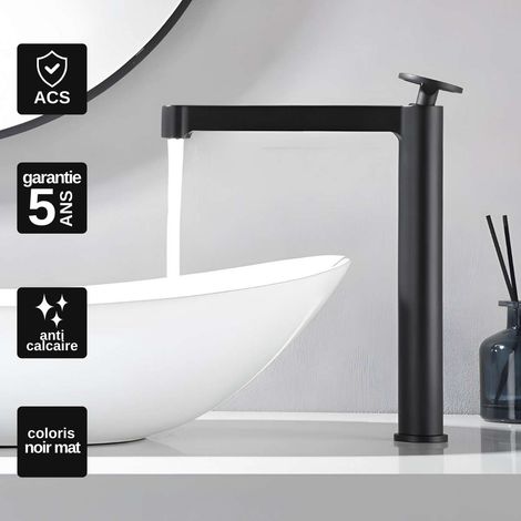 Robinet Mitigeur Lavabo Salle de Bain noir mat – Bec Haut Anti-Calcaire – Design moderne - OLIMPO IMEX (1/5)