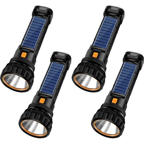 Lampe torche multifonctionnelle rechargeable à énergie solaire, équipée d'un stroboscope d'urgence et d'une batterie, 4 pièce (1/5)