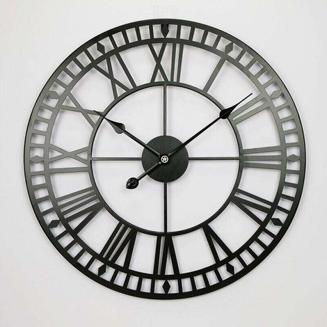 Horloge Murale Metal avec Chiffres Romains, Traditionnel Vintage Rétro Art Industriel Horloge, Horloge Murale Silencieuse, Murale Décoratives, Décoration de Salon, Bureau, Café (40cm, Mains or (1/4)
