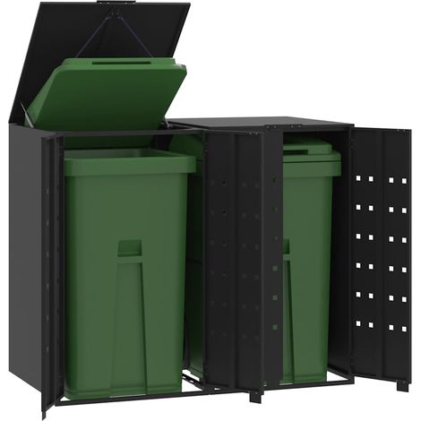 vidaXL Copribidone con Ruote per 2 Bidoni Nera 138x79x117cm in