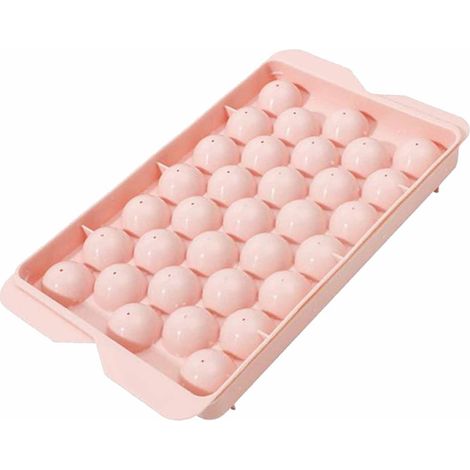 Bac à glaçons à 33 alvéoles avec couvercle, moule à glaçons sphériques compact en plastique PP, rose, pour usage domestique (1/5)