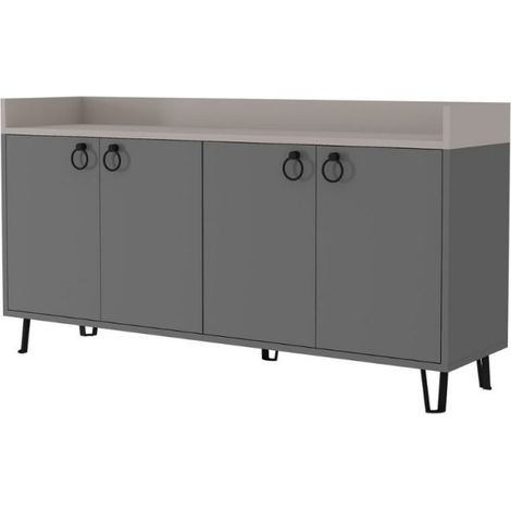 Buffet 4 portes gris tourterelle anthracite 140x36x80 h (1/4)