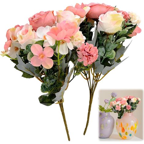 Fleurs Artificielles Hortensias et Pivoines Rose pour Centre de Table Mariage, Lot de 2 Compositions Florales, Polyester Effet Soie pour Déco Intérieure et Terrasse Abritée, 30 x 10 x 4 cm (1/5)