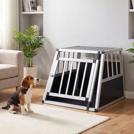 Cage de transport pour chien en aluminium avec porte verrouillable, séparateur et design trapézoïdal - Type A (1/5)