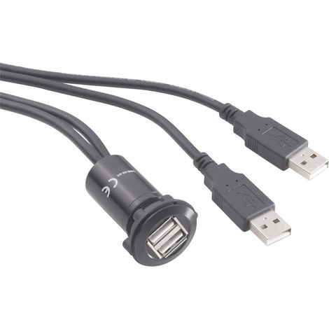 TRU COMPONENTS USB-06-BK USB-Doppeleinbaubuchse 2.0 Buchse, Einbau, Adapter 2 x USB-Buchse Typ A auf (1/2)