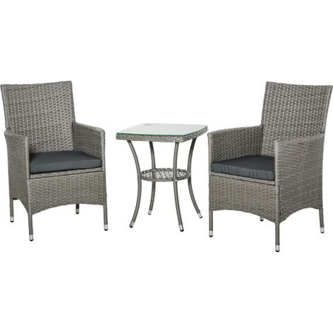 Ensemble meuble de jardin rotin, 2 chaises + 1 table, meuble extérieur design moderne pour terrasse et balcon