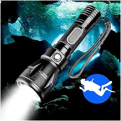 Lampe de Plongée 1800 Lumen, Lampe Torche Puissante de Plongée IPX-8 Etanche Lumière de Plongée Sous-Marine 100 Mètres 4 Modes avec Batterie Rechargeable et Chargeur (1/5)