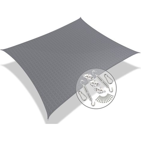 Voile d'ombrage Rectangulaire HDPE avec Le Kit de Fixation Protection UV Toile Ombrage Résistant Aéré et Respirant Bloque 90% Rayons UV Kit de Montage Inclus 3x2.5m Gris (1/5)