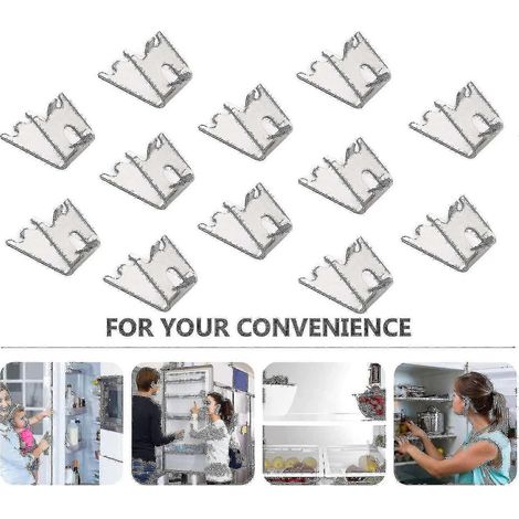 Lot de 12 clips de fixation pour étagères de congélateur, en acier inoxydable, pour réfrigérateur commercial. Supports d'étagères de congélateur de 1,5 mm d'épaisseur, couleur argent. (1/2)