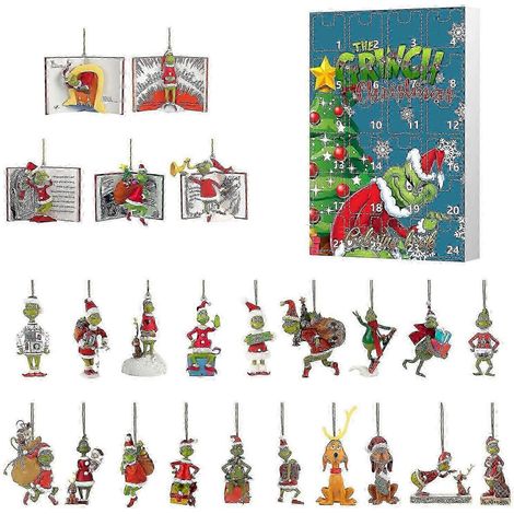 Calendrier de l'Avent (24 jours) - Boîte Surprise - Pendentif Sapin de Noël - Boîte Surprise Grinch