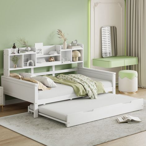Lit gigogne 90x200 cm pin blanc lit tiroir 90x190 cm rangements et sommier (1/5)