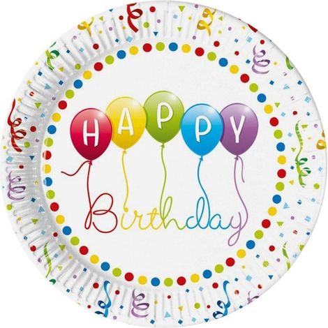 Piatti di carta "Buon Compleanno" da 23 cm, 8 pezzi