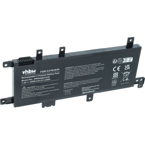 vhbw Akku kompatibel mit Asus X542UN-1C, X542UN-1B, X542UN-3F, X542UF-GO566T, X542UF-GQ279T, X542UF-GQ171T Notebook (4900 mAh, 7,6 V, Li-Polymer) (1/5)