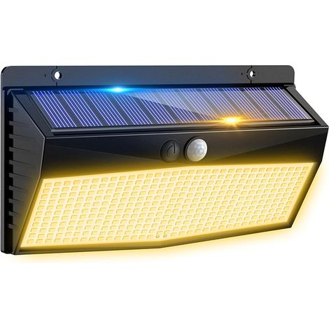 Applique murale solaire LED, Lampe extérieure étanche avec détecteur de mouvement – IP65, 368 LED, Lumière chaude – Idéale pour jardin, cour arrière, garage – Sans fil, éclairage automatique (1/5)