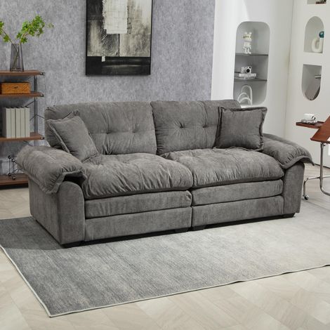 Canapé deux places profond en chenille de 213 cm avec coussins double couche (mousse à mémoire de forme + ressorts ensachés) – Canapé deux places confortable pour petits salons, appartements et bureau (1/5)