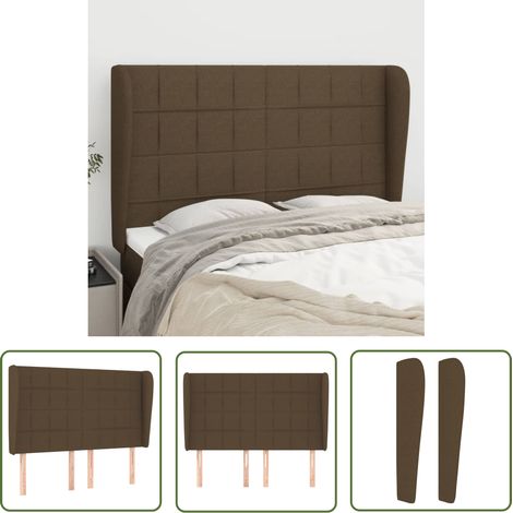 Tête de lit avec oreilles, Résistante et économique, Panneau de lit, Marron foncé 147x23x118/128 cm Tissu OIB4620E (1/5)