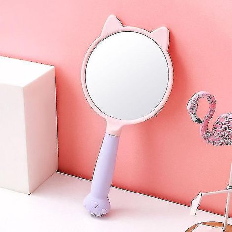 Miroir de poche portable avec motif chaton mignon et poignée en forme de patte. Couleur violette. (1/5)