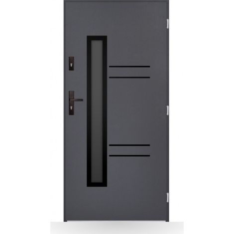 Porte d'entrée Mathis 80-90-100cm en acier - Couleur: Anthracite - Poussant: Gauche - Dimensions: 80 cm