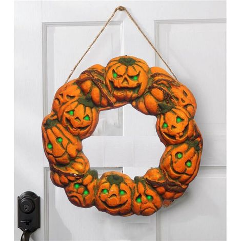 Halloween Spooky Wreath LED Lantern LED Pumpkin Light Door Hanger Home Decor (1/5)