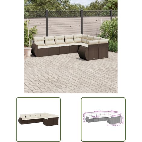 vidaXL Salon de jardin avec coussins 9 pcs marron résine tressée (1/3)