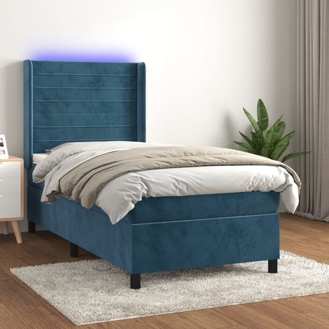 vidaXL Letto a Molle con Materasso e LED Blu Scuro 80x200cm in Velluto (1/5)