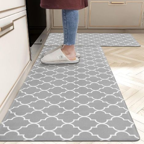 Lot de 2 Tapis de Cuisine PVC épais Antidérapants Imperméable Tapis de Sol de Cuisine Facile à Nettoyer Anti-Fatigue Confort Tapis de Sol (1/5)
