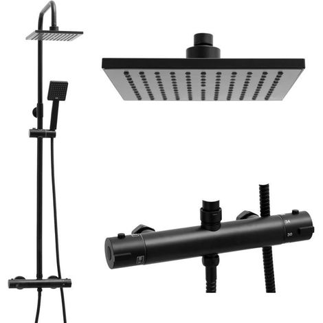 Brauseset schwarz - mit Regenbrause 20cm - und Thermostathahn