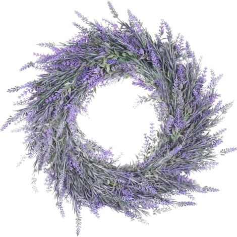 Couronne de lavande artificielle de 45,7 cm pour porte d'entrée, porte de ferme, couronne d'été à suspendre au mur ou à la fenêtre (1/4)