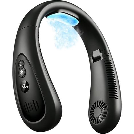 Climatiseur de cou,noir,ventilateur de cou rechargeable avec flux d'air de refroidissement semi conducteur,ventilateur portable avec batterie de 5000 mAh,3 vitesses,écran LED,ventilateur portable pour (1/5)